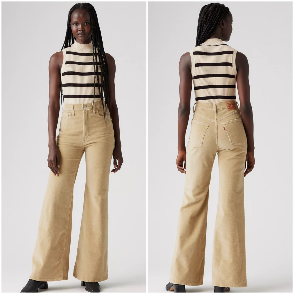 Levi's Ribcage Bell Corduroy Jeans Safari Beige High Rise Flare Womens 29x32